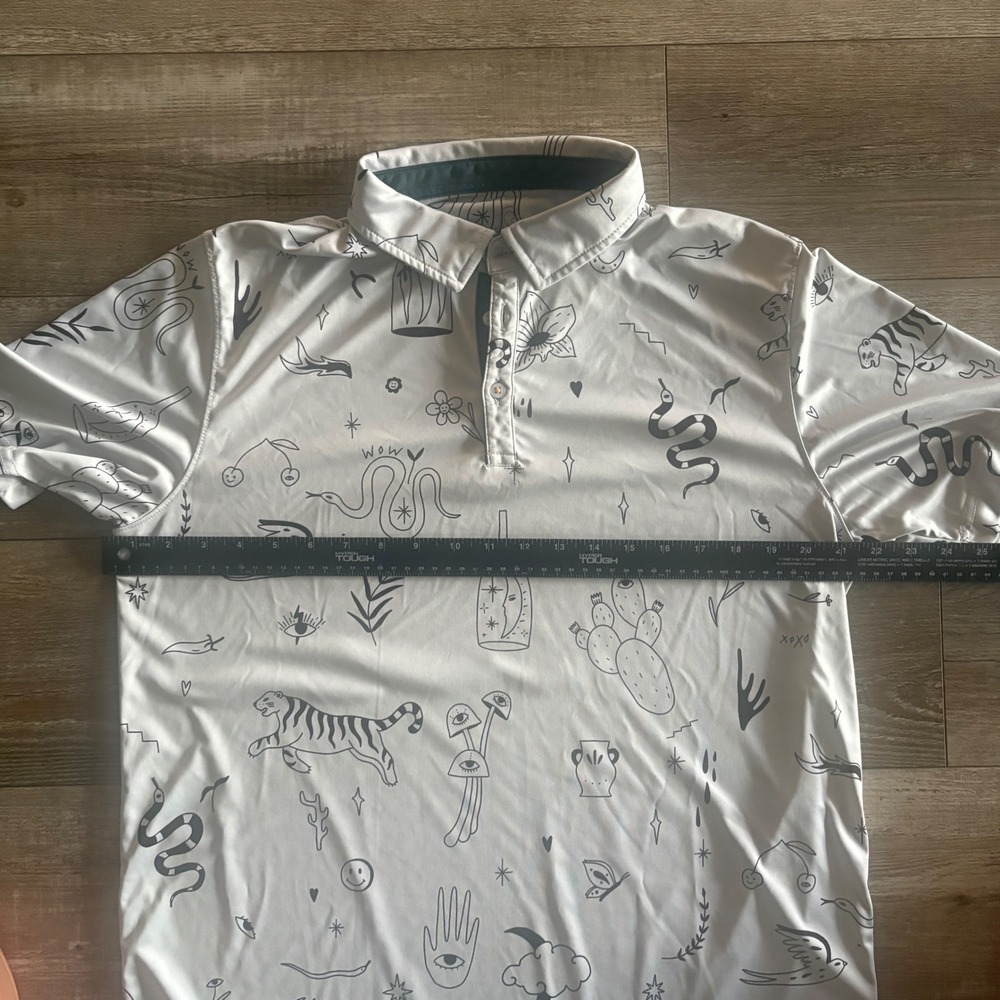 Swannies Golf Polo Mens Large Gray Brock Doodle All Over Print Performance Shirt - Picture 6 of 8